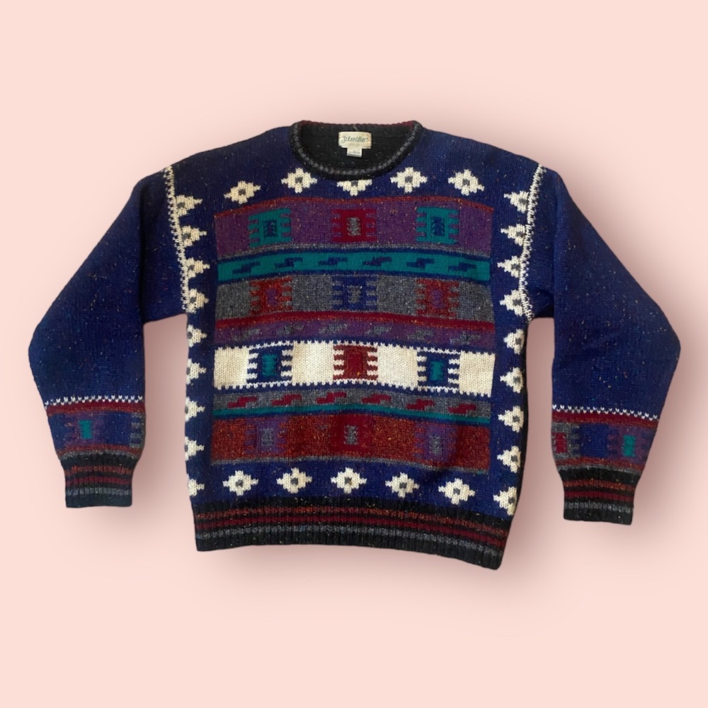 Vintage 90s Style Colorful Print Thick Crewneck Sweater St. John’s Bay Size Lg